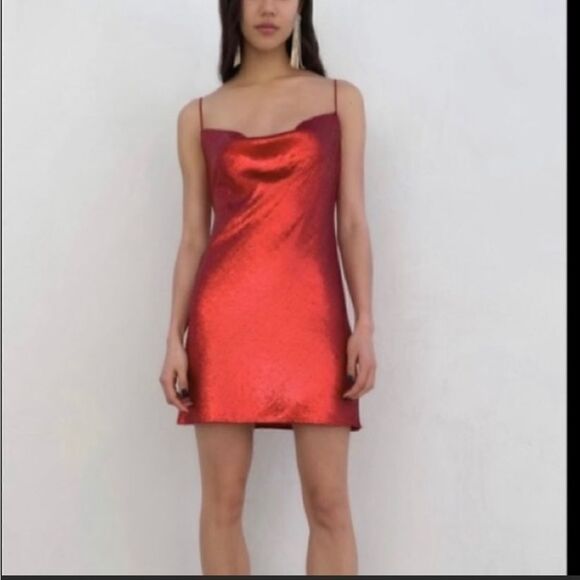 Zara Sequin Cowl Back Cocktail Mini Slip Dress Red Small - Picture 1 of 13